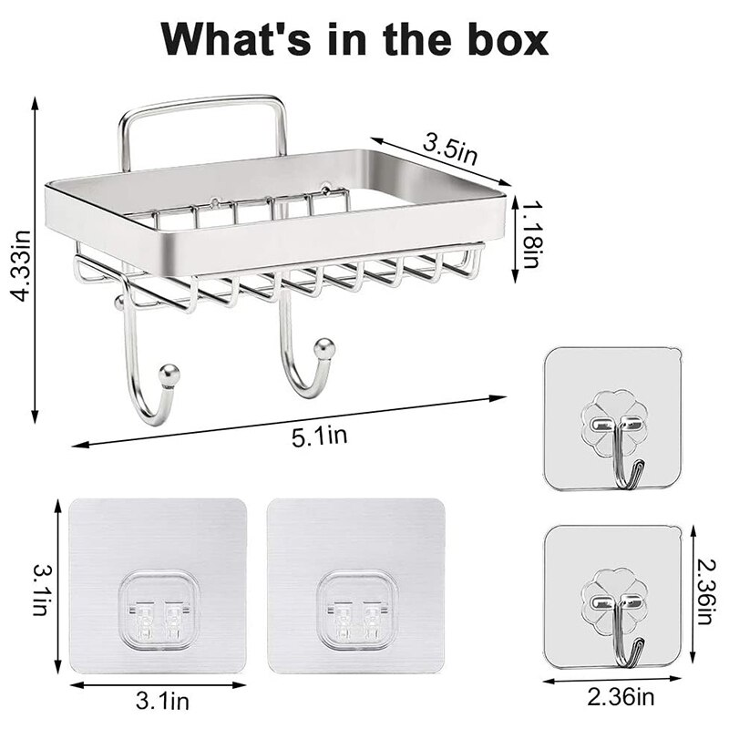 Zeepbakje voor in de badkamer met sponshaak, zeepbakje voor in de douche, wandmontage, zeepbakje met kleeflaag