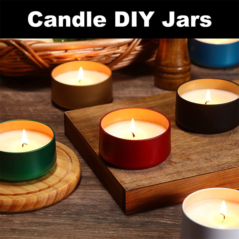 Tarros de lujo para velas con tapa de patrón de madera, contenedor redondo a granel, latas vacías, caja de almacenamiento de dulces, bote de cosméticos, negro y dorado, 6oz