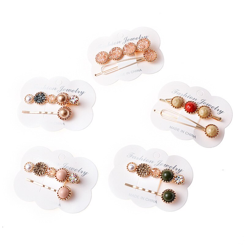 2 Pcs Korea Chic Alloy Metalen Haarspeldjes Parels Haarspelden Geometrische Bloem Barrett Vrouwen Haar Accessoires Goud Kleur Hairgrip