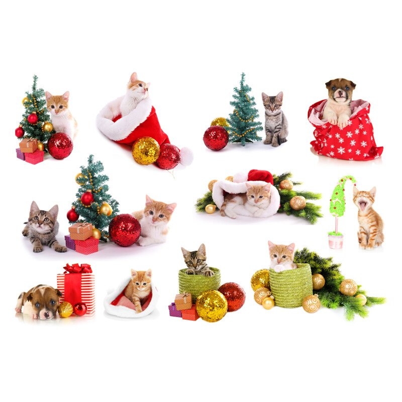 Kerst Katten Honden Muurstickers Kerst Decoratie Leuke Dieren Muurstickers Voor Kinderkamer Slaapkamer Nursery Muurstickers: 2 opp bag