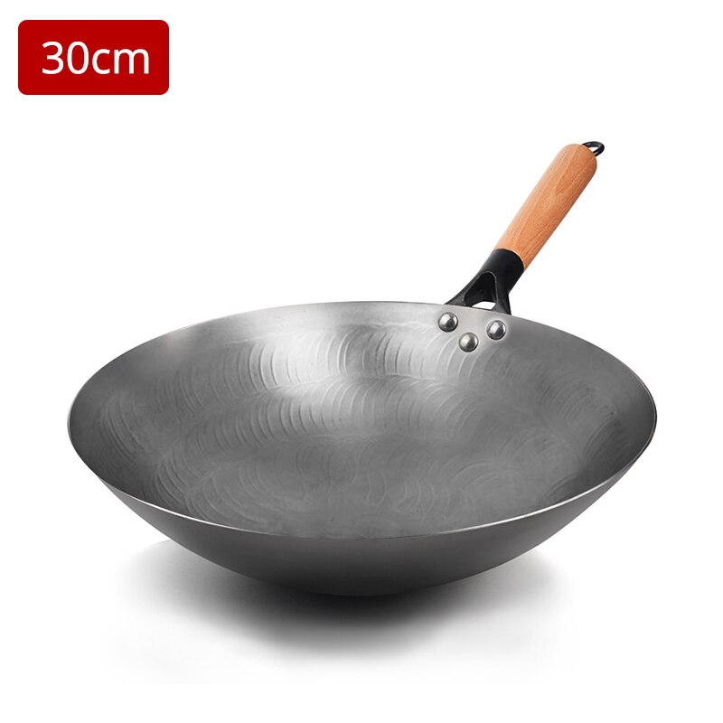 Chinese Wok Uncoated Non-stick Wok Steak and Egg Frying Pan Removable Wooden Handle Dishwasher Completely Kitchen Cookware: 30cm