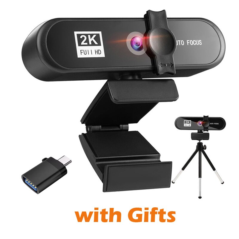4K 2K 1080p 1K 480P Webcam Autofocus USB Conference PC Web Camera Laptop Desktop for Office Home with Mic HD Web Cam: 2K with gifts