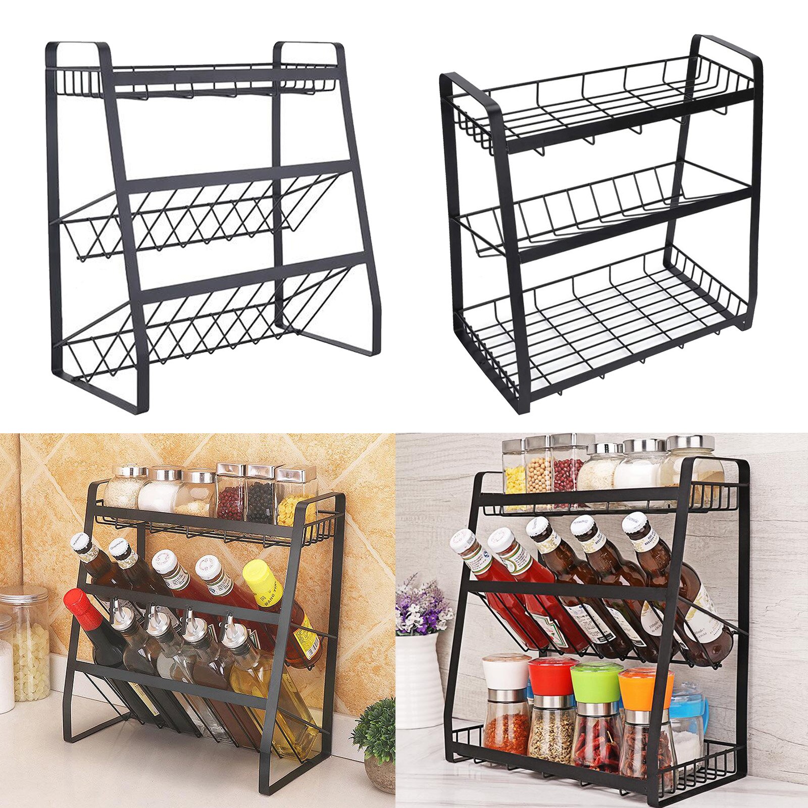 3-Tier Stainless Steel Free Standing Spice and Herb Rack,Kitchen Shelf Organiser