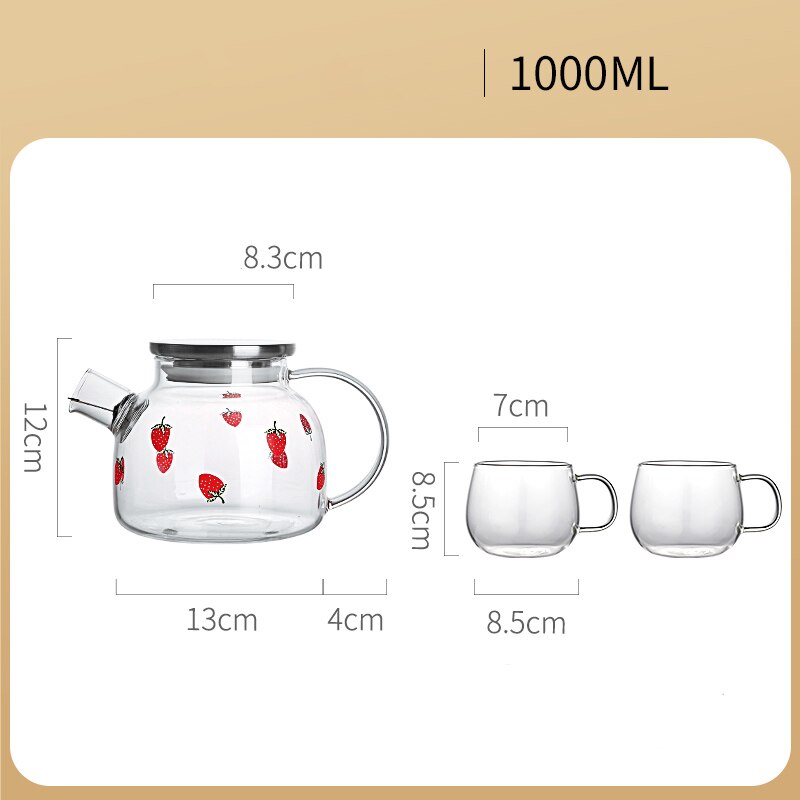 Water Jug Glass Water Pitcher Strawberry My Water Pots With Handle for Boiling Cold Drinkware Glass Pitcher 1000ML 1800ML: 1000ML 2 Cups