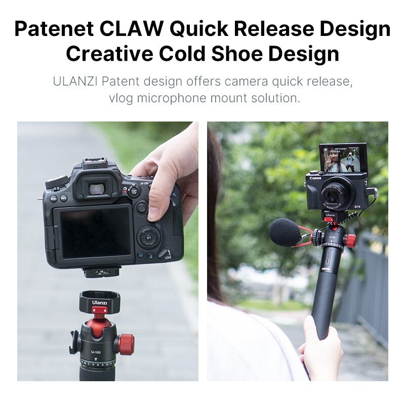 Ulanzi U-100 Klaue PD schnell Freisetzung Panorama Kugelkopf 1/4'' Basis Montieren Platte und Kalten Schuh Kugelkopf 2 in 1 für DSLR