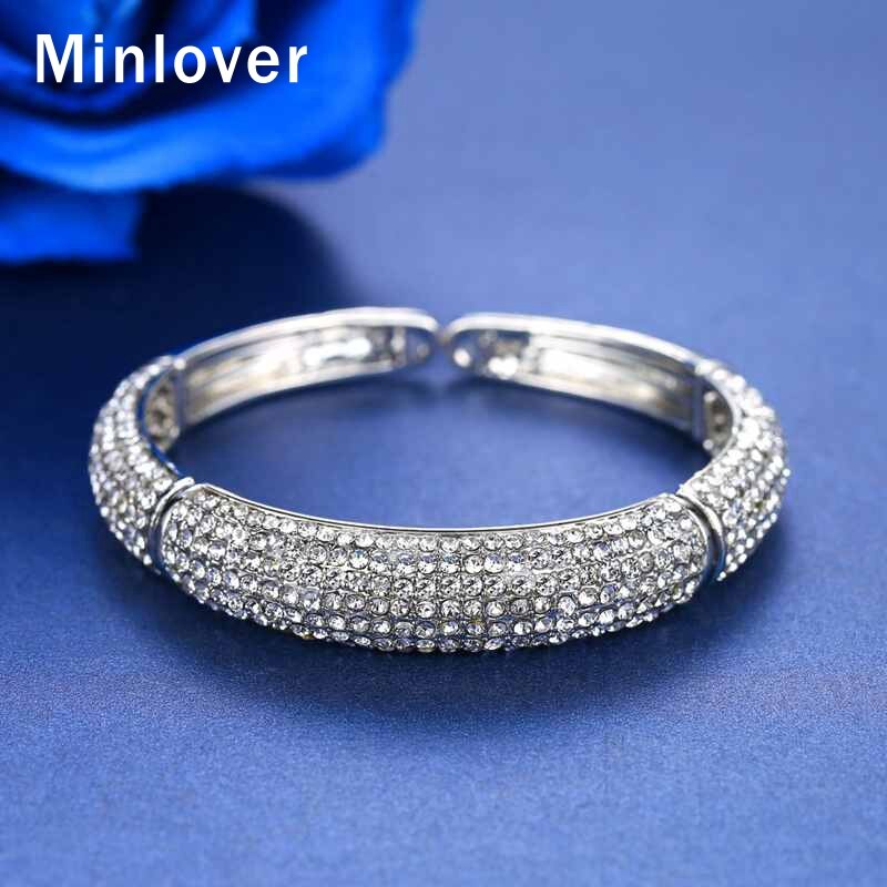 Minlover Vrouwen Eenvoudige Wind Armband Crystal Ronde Manchet Bruiloft Strass Armband Armband Sieraden Accessoires MSL360