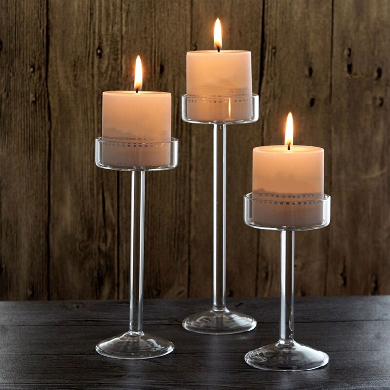 High Glass Candlestick Transparent Decoration Home Table Center For Family Bedroom Wedding Party Romance