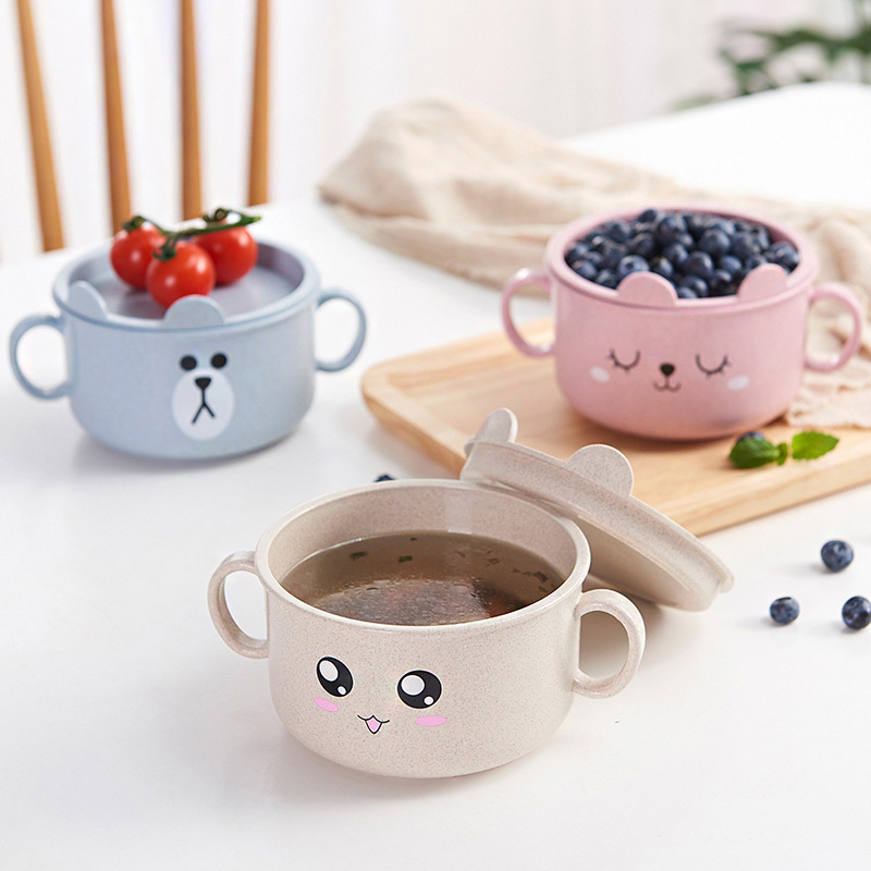 Platos de bambú con dibujos animados para bebé, Mantel Individual con contenedor de comida, tazón de alimentación infantil, vajilla de 3 colores para niños NBB0326