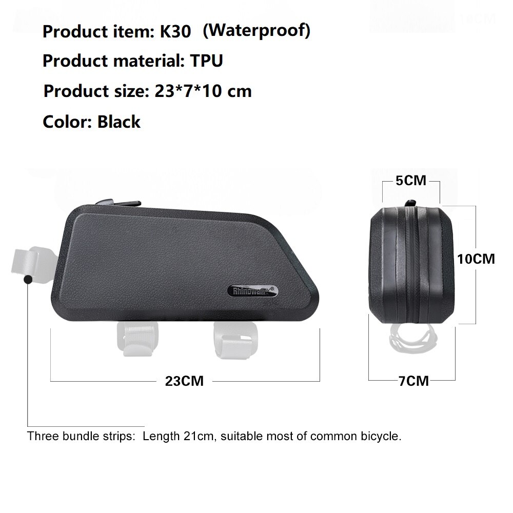 Rhinowalk Bike Front Tube Bag Waterproof Bike Frame Bag Black MTB Pannier Packing Pouch Cycling Accessories: K30