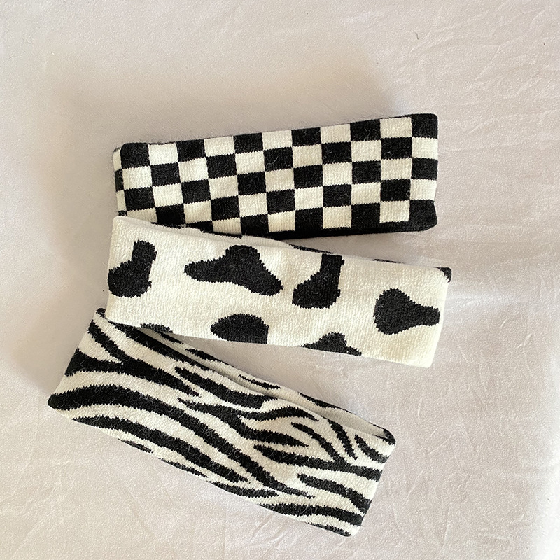 Modieuze Persoonlijkheid Retro Zebra Patroon Haarband Stretch Gebreide Wol Hoofdband Sport Yoga Fitness Compressie Hoofdband