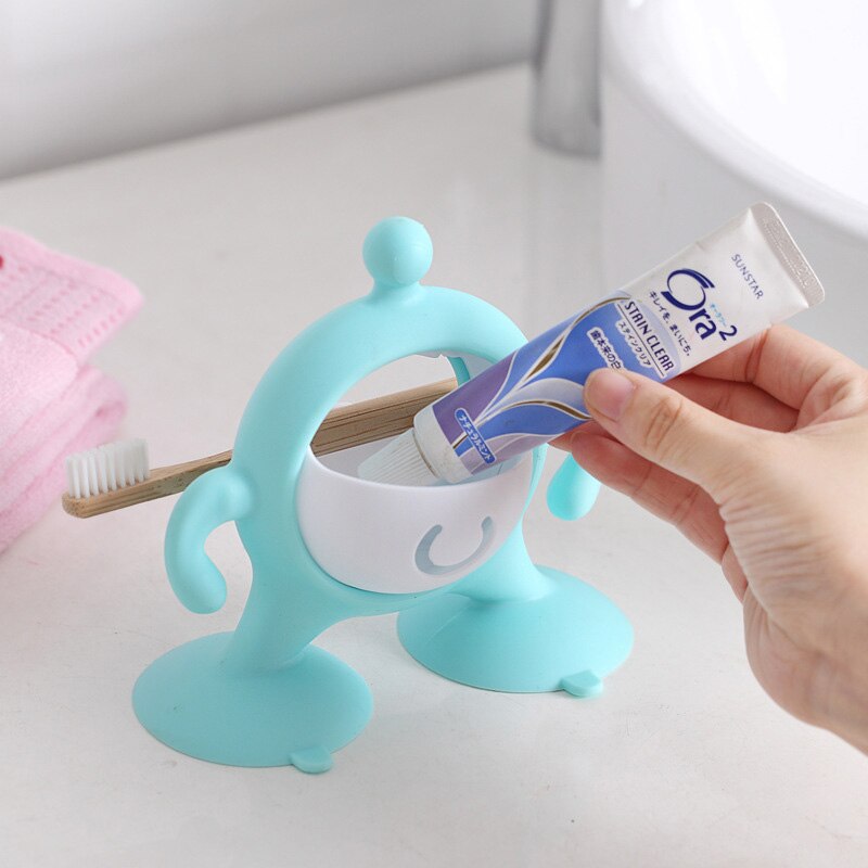 Cartoon Bathroom Wall Mount Toothbrush Holder Silicone Toothbrush Suction Holder Rack Bracket Container Train Baby Brush Teeth