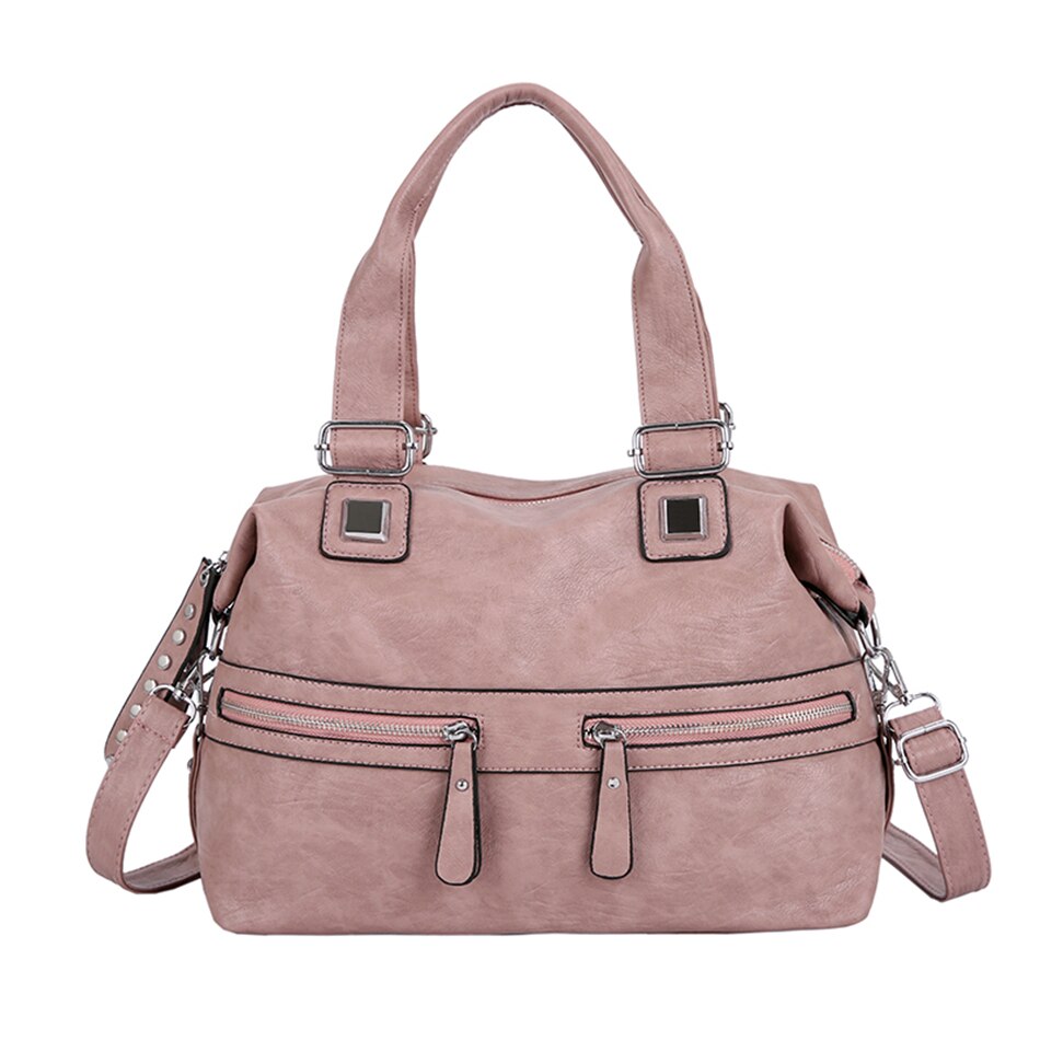 Bolso de cuero suave para mujer, novedad de , moderno bolso rosa/negro para mujer, bolso de hombro de para mujer, bolso informal grande: Pink