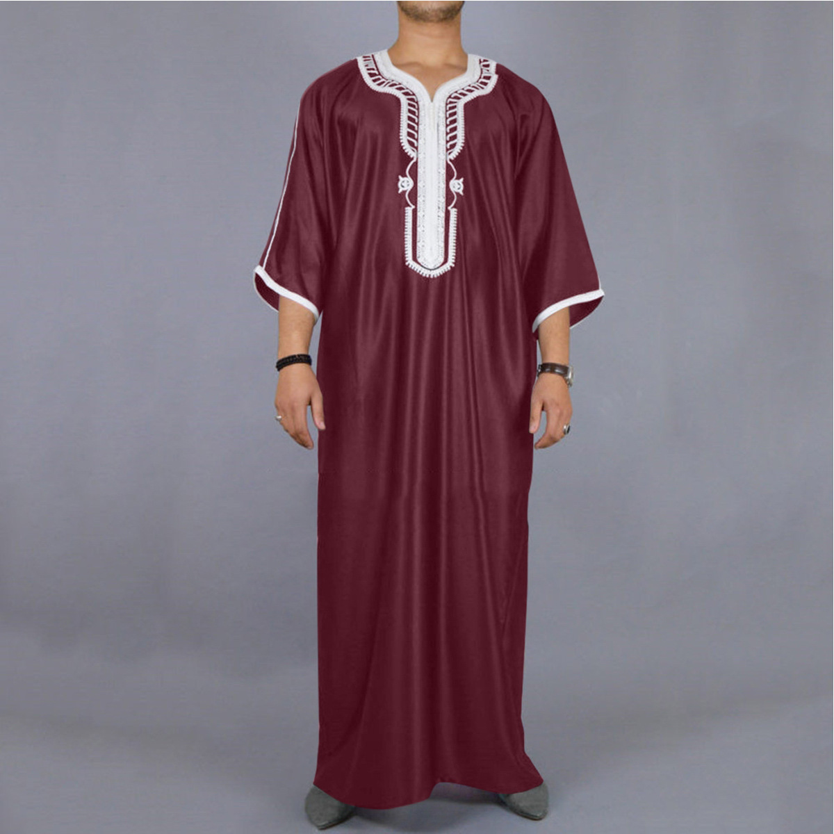 Vestido largo árabe Islam Kaftan musulmán Eid hombres marroquí Dubai caftán bordado suelto transpirable Abaya Jalabiya Thobe verano 2024: 4XL / Azul