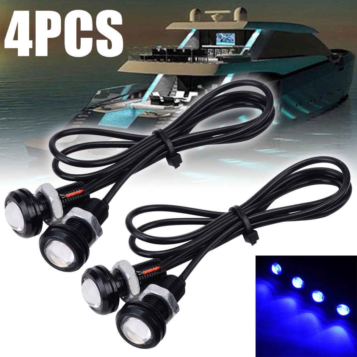 Luz LED azul para barco, 4 Uds., 12V, 10W, esparcidor de Outrigger a prueba de agua, lámpara Troll para peces marinos bajo el agua