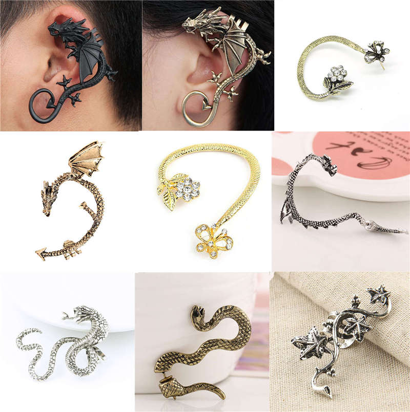 Vintage slang draak oorbellen wikkel clip kraakbeen voor vrouwen mannen oor clip manchet punk retro oorbel sieraden