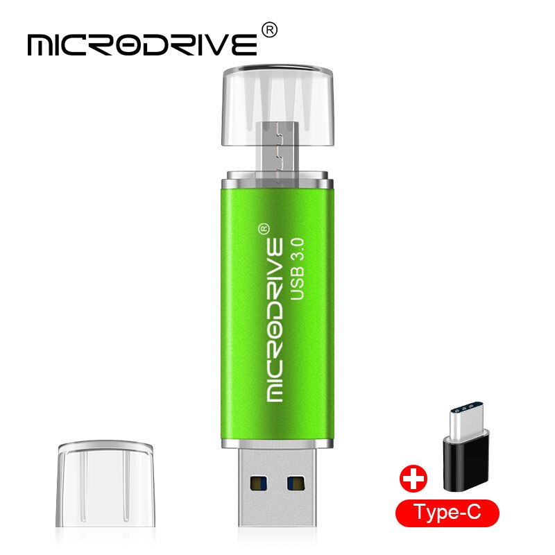 3 In 1 Usb 3.0 OTG USB flash drive for SmartPhone/Tablet/PC 16GB 32GB 64GB 128GB Pendrive High speed pen drive for type-c phone: 64GB / Green