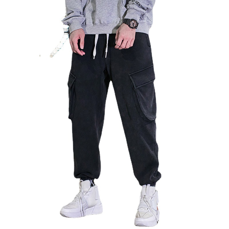 Straat Plus Fluwelen Multi-Pocket Toevallige Overalls Mannen Winter Trendy Sport Losse Gym Joggingbroek Pantalones Deportivos