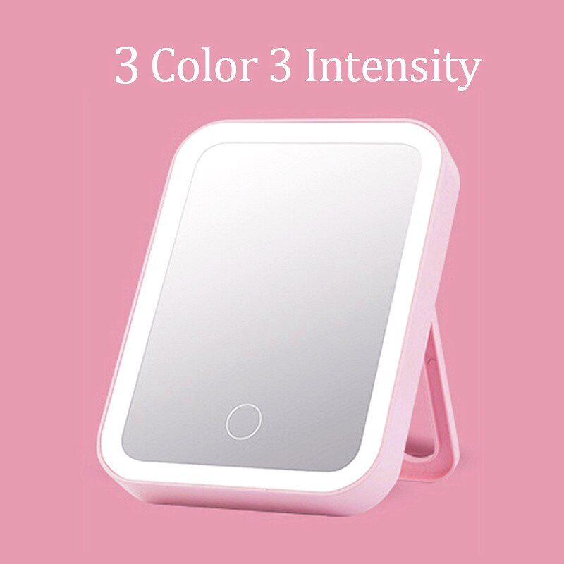 Desktop espelho de maquiagem led espelho cosmético toque dimmer interruptor de mesa espelho do banheiro quarto espelho de maquiagem dobrável portátil: pink 3color