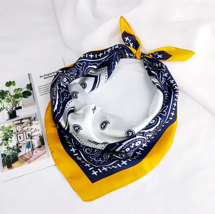 Eleganti fasce per capelli Bandana con stampa in cotone di seta per ragazze donna sciarpa a fascia maschera per il viso croce turbante bandane copricapo 70cmX70cm: 13-silk