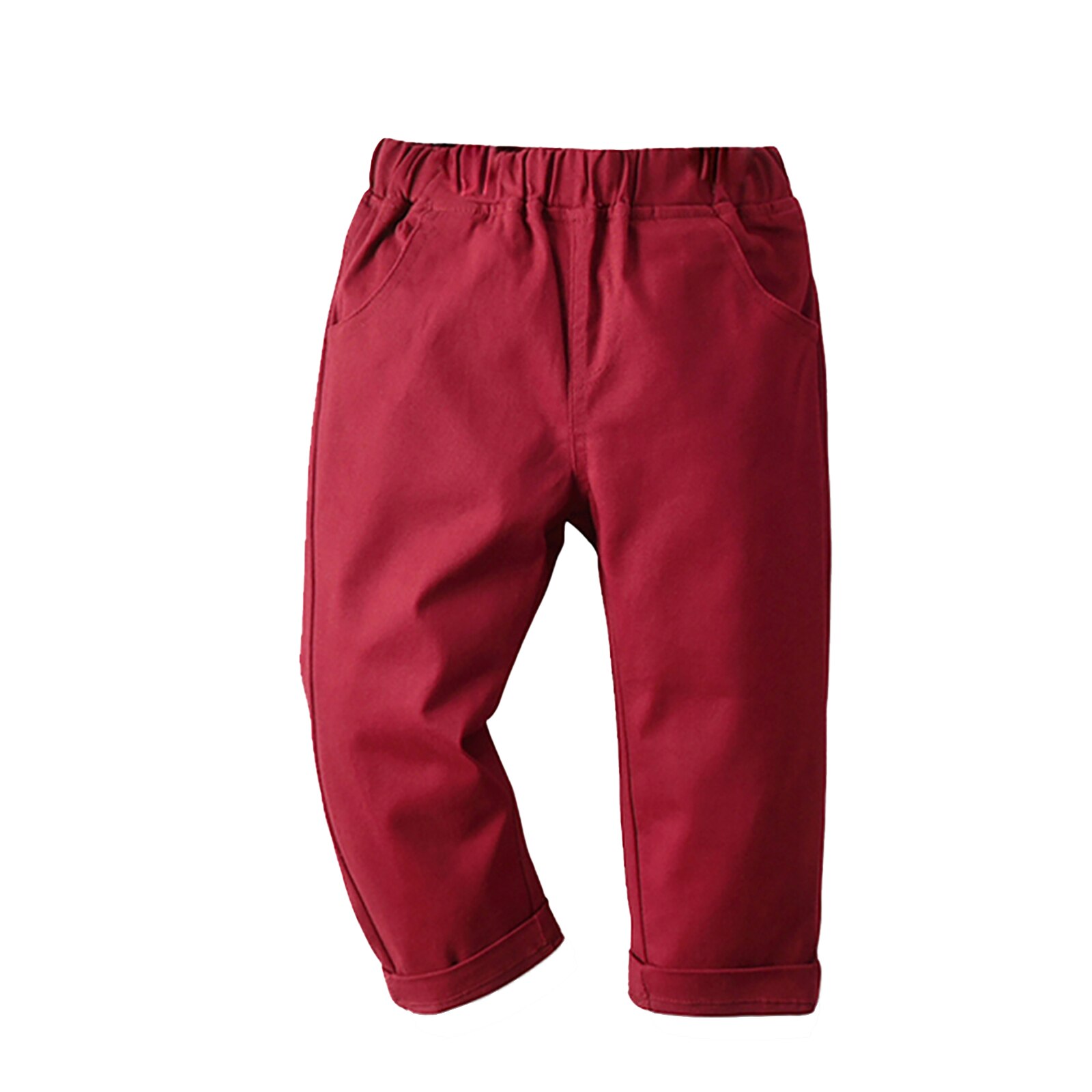 Pantalones de chándal deportivos para niño, ropa informal con bolsillos, color sólido, de 1 a 5 años de edad, para primavera: Burgundy / 90 (12-18M)