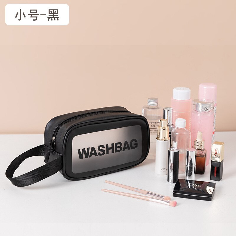 Stijlvolle brief toilettas pu make-up tas transparante reisorganizer toilettassen hoge capaciteit waterdichte dames cosmetische tassen: Kleine zwarte