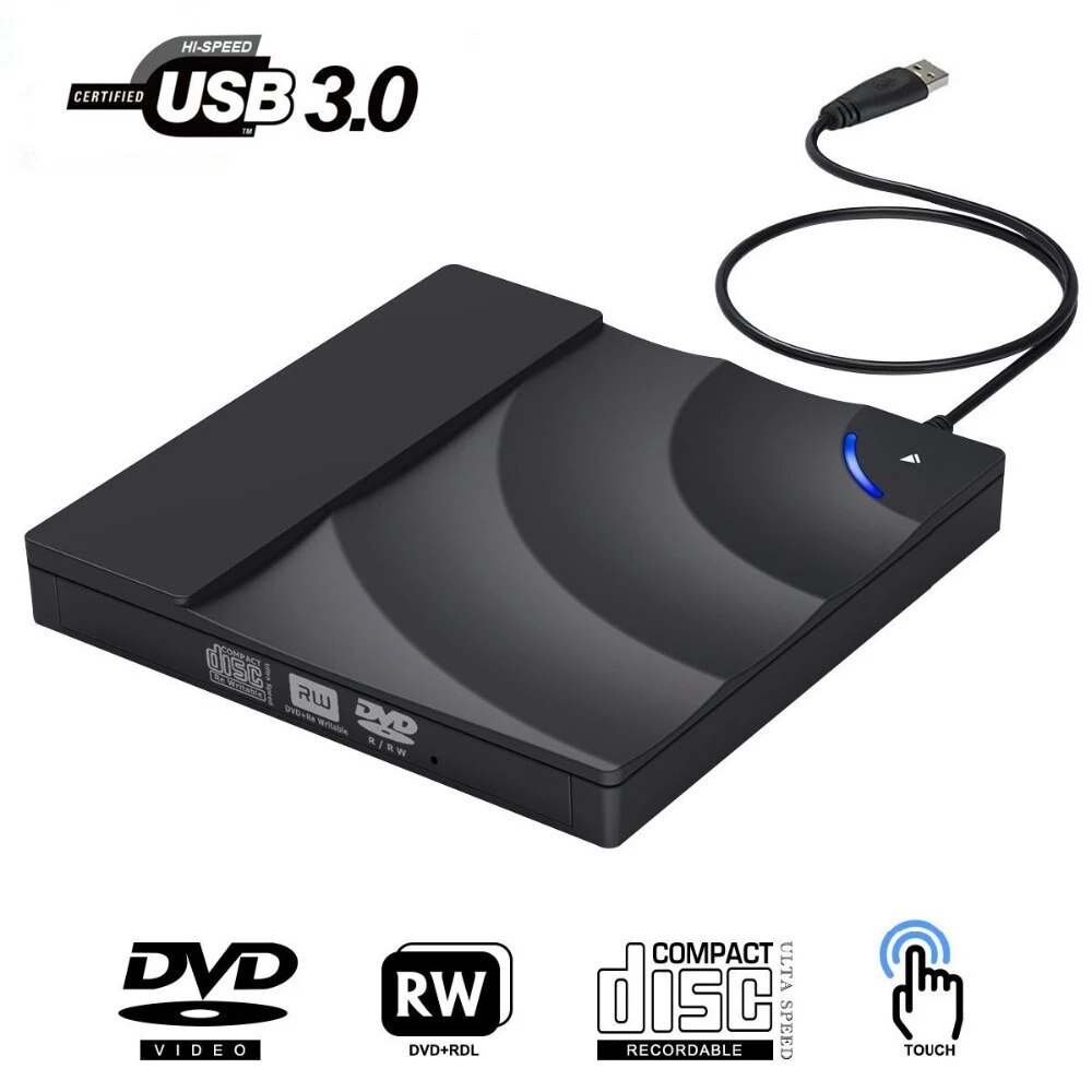External CD Drive USB 3.0 High-Speed DVD Drive Slim CD/ DVD+/-RW Burner Writer Rewriter Player for Laptop Desktop