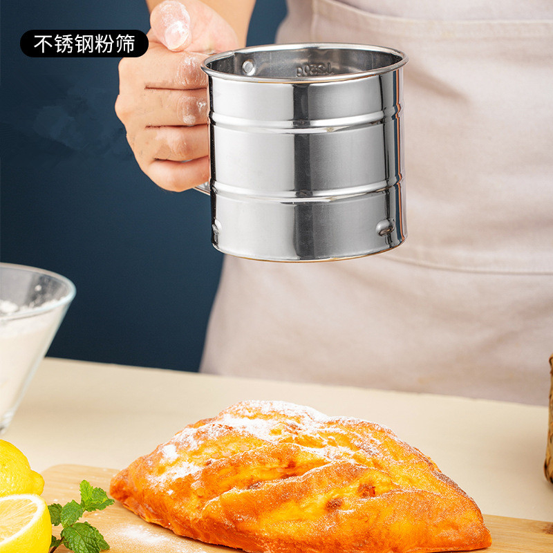 Tamis à farine semi-automatique à mailles fines, avec échelle de mesure, filtre à sucre glacé en acier inoxydable, passoire de tasse, cuisson de cuisine