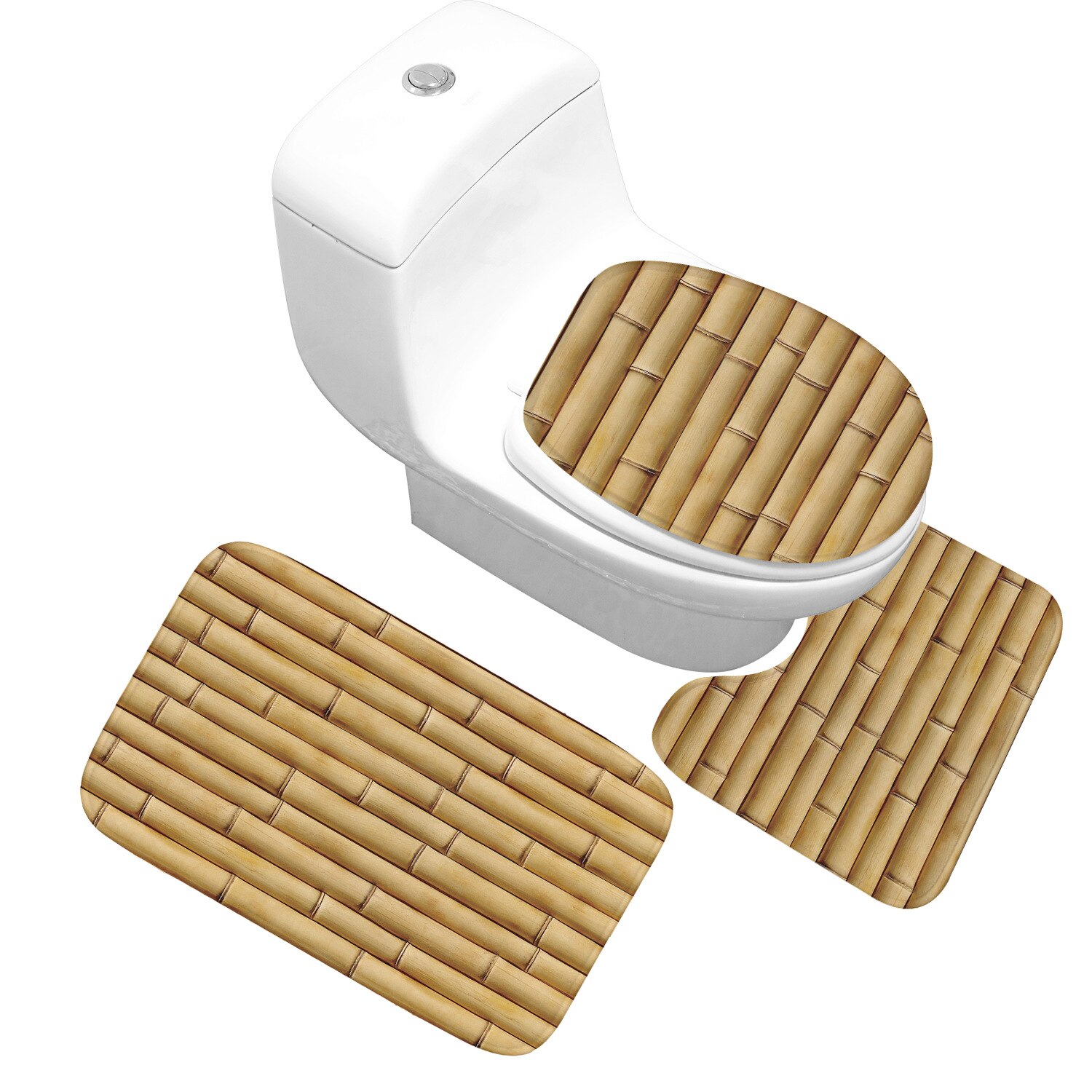 Bamboe bedrukte badmattenset, flanellen toiletbrilhoes, antislip badmat, badmat, wasbare douchevloermat: Hout 02 / Klein formaat
