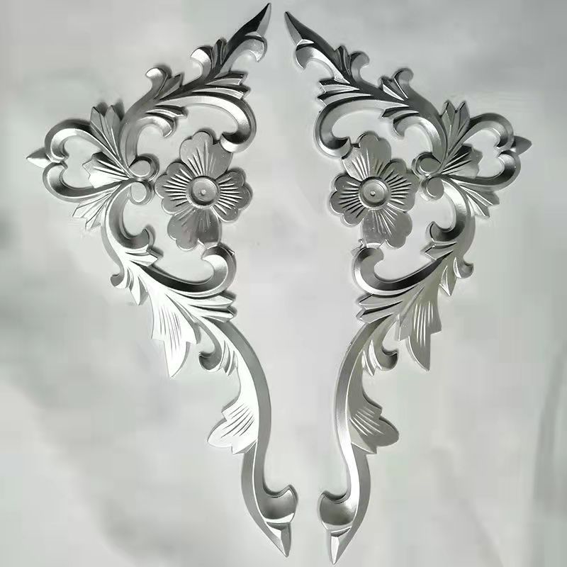 Home decoration background wall border flower living room ceiling border corner flower European hollow carving imitation wood ca: silver