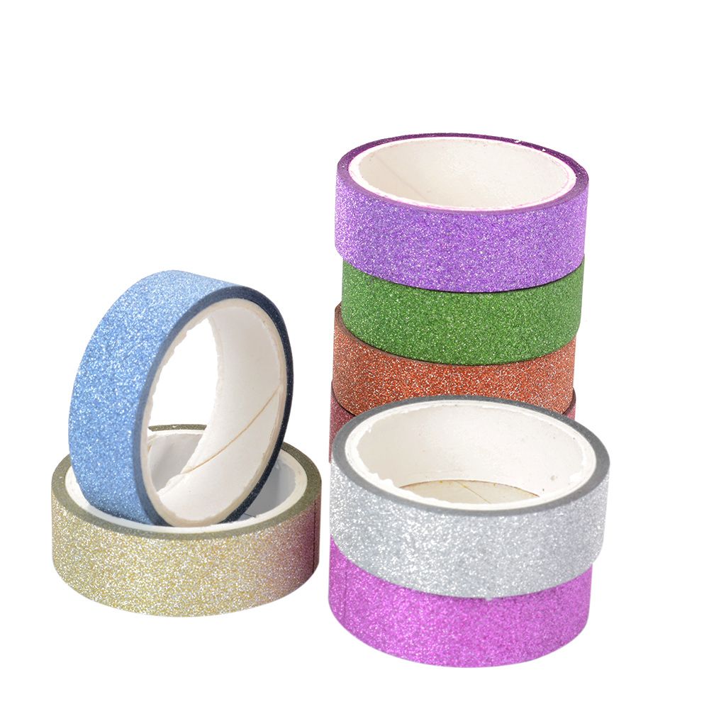 Ensemble de rubans adhésifs Washi à paillettes de 15mm * 5m, papeterie japonaise, rubans adhésifs décoratifs pour Scrapbooking, Kawai Adesiva