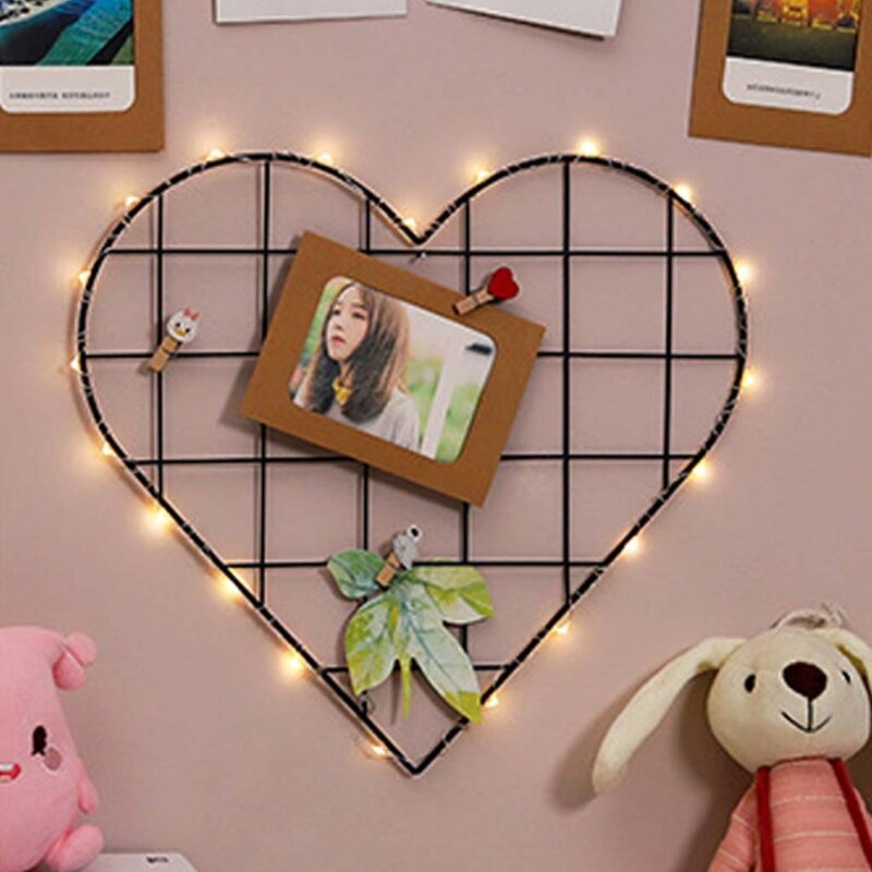 4pcs Round Heart Mesh Grid Wall Photo Postcards Display Organizer DIY Pictures 667A