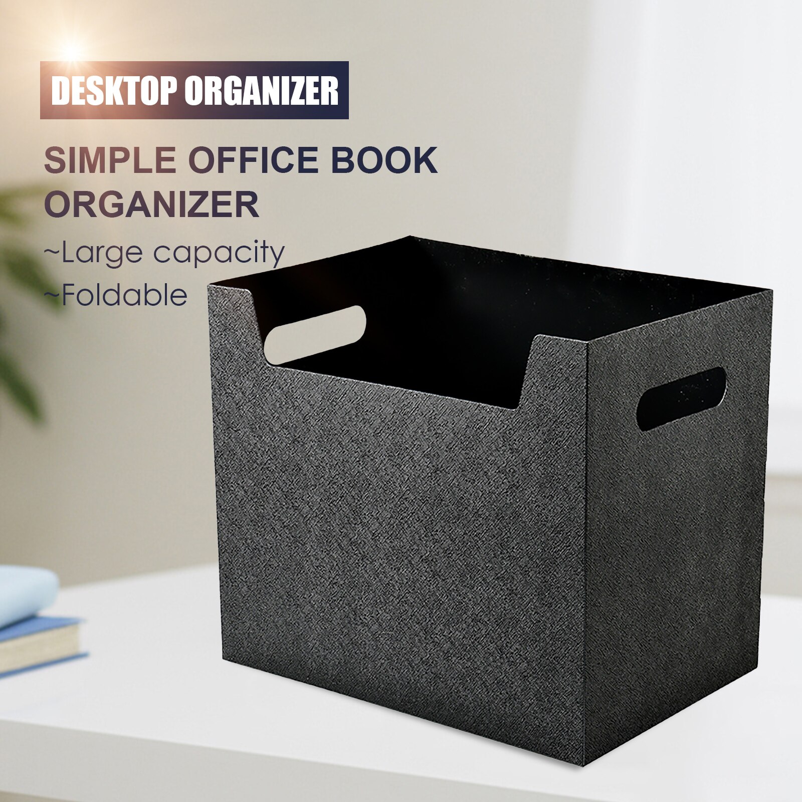 Desktop Collapsible Storage Box Plastic Portable Folding Large Capacity Office Organizer Container Side Handle Documents File