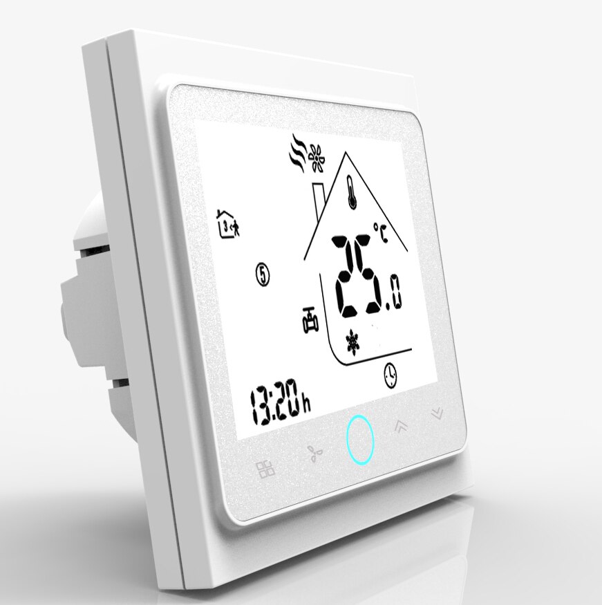 HESSWAY TUYA APP Smart Fan Coil WIFI Thermostat 24VAC for 4pipe 2Pipe Heat Cool Temp: WHITE
