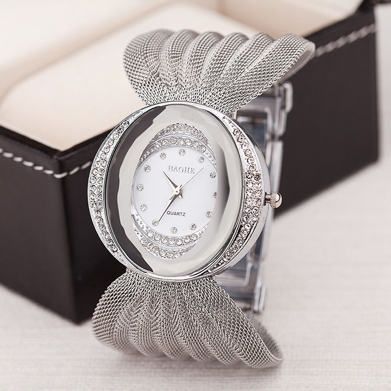 Horloge Ovale Breedband Goud Zilver Mesh Band Horloge Dames Mode Horloge: silver