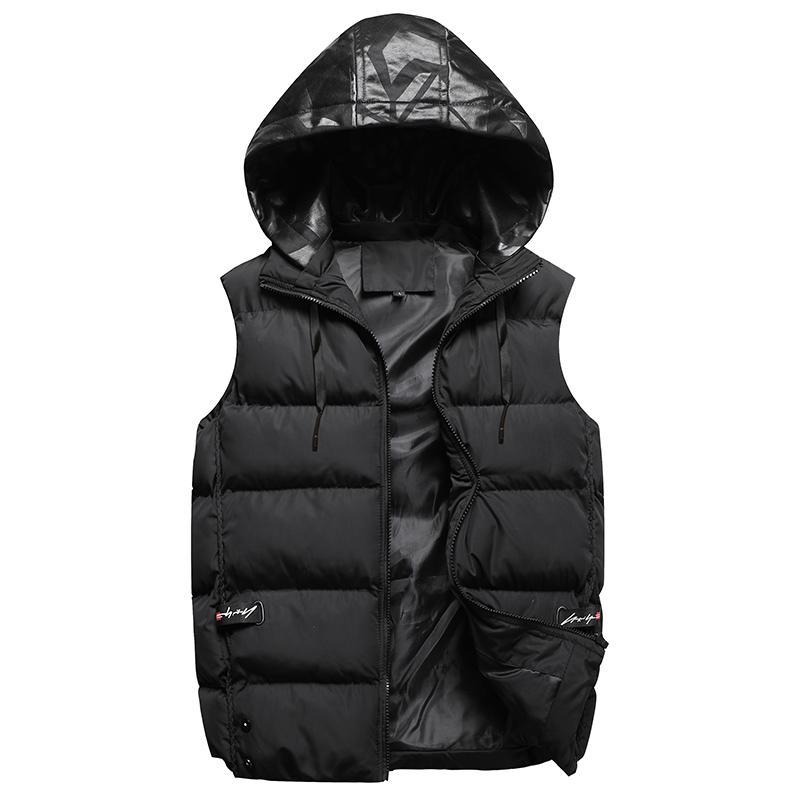 SingleRoad Winter Vest Mannen Mode Hooded Mouwloze Jas Mannelijke Winddicht Geel Heren Katoenen Vest Jas ManBodywarmer: Black Vest Men / Asian-M