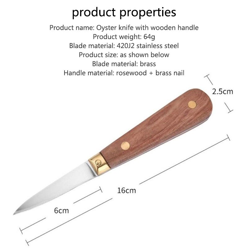 1PC Edelstahl Holzgriff Auster Messer Für Meeresfrüchte Jakobsmuschel Shucking Messer Hülse Öffner Werkzeuge Auster Messer 16,5 cm