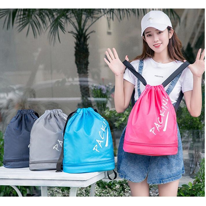 Mochila deportiva de gimnasio para hombre, mujer y niño, con cordón, para natación, secado, húmedo, para piscina, playa, Fitness
