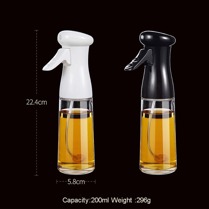 Pulverizador de aceite de oliva de vidrio para cocina, dispensador de aceite para hornear, vinagre, pulverizador de niebla para barbacoa, botella de almacenamiento con pulverizador de aceite de cocina de 200ml