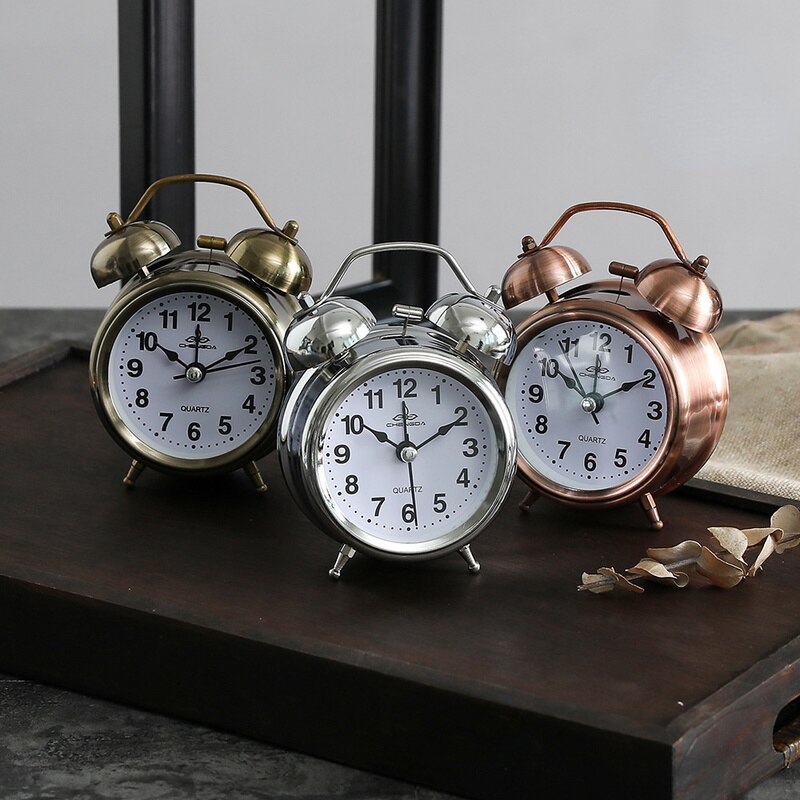 Réveil classique 3 pouces Vintage rétro, horloge à pointeur silencieuse, alarme forte avec double sonnette, veilleuse de chevet pour chambre à coucher
