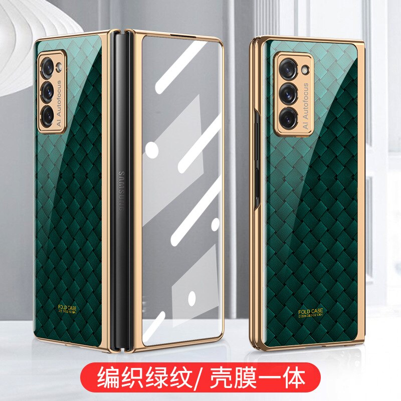 Tempered Glass Case for Samsung Galaxy Z Fold 2 5G Cover All-inclusive Luxury HD Front Glass Shell for Samsung Z Fold 2 Case: wave green