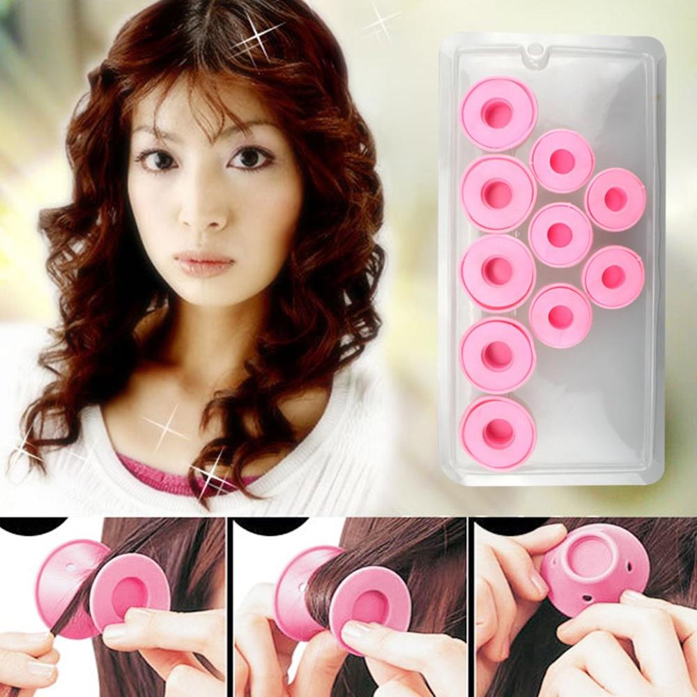 Diy 10 st silikon lockigt hår utan klämma frisyr curling roller återanvändbart verktyg för kvinnor hem skönhet svamp frisyr roller