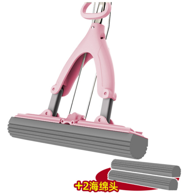 Balai serpillière en éponge à Double pli, 1 pièce, tête en éponge absorbante, nettoyage du sol, lavage manuel gratuit: 1 mop pink 3heads