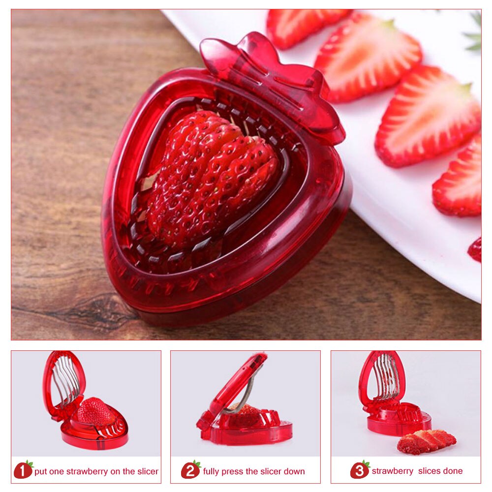 Strawberry Slicer Cutter Corer Fruit Gadget Tools Strawberry Stem Remover Fruit Carving Tools Salad Cutter Cake Decoration