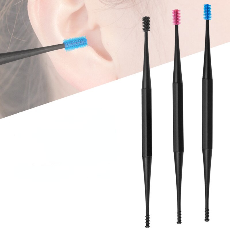 Zachte Siliconen Oor Pick Double-Ended Earpick Ear Wax Curette Remover Oorreiniger Lepel Spiraal Oor Schoon Tool Spiral Gezondheid