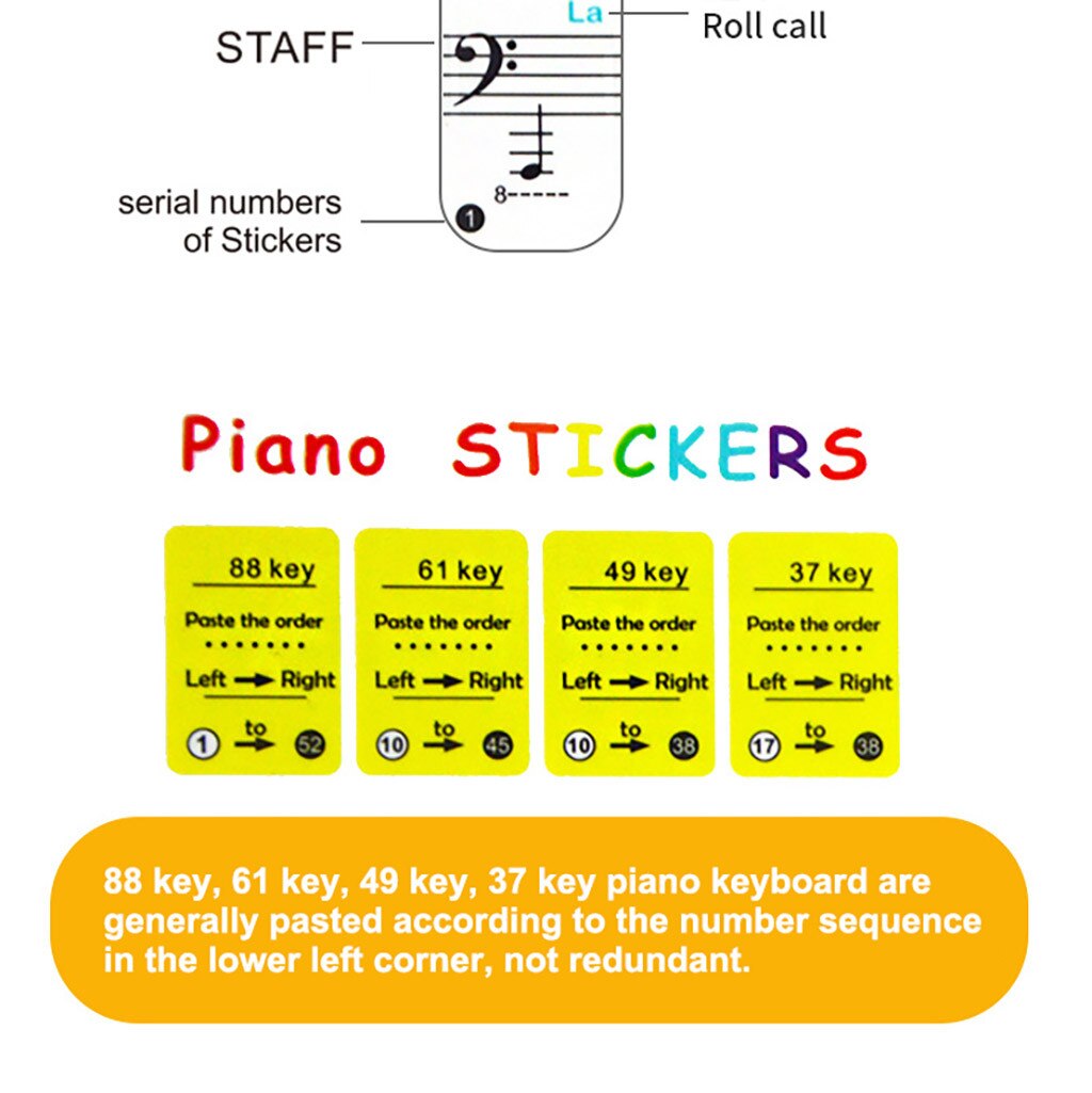 Universal Piano Stickers Learner Stickers Music Piano88/61/54/49Key Note Keyboard Decals Piano Decoration Stickers