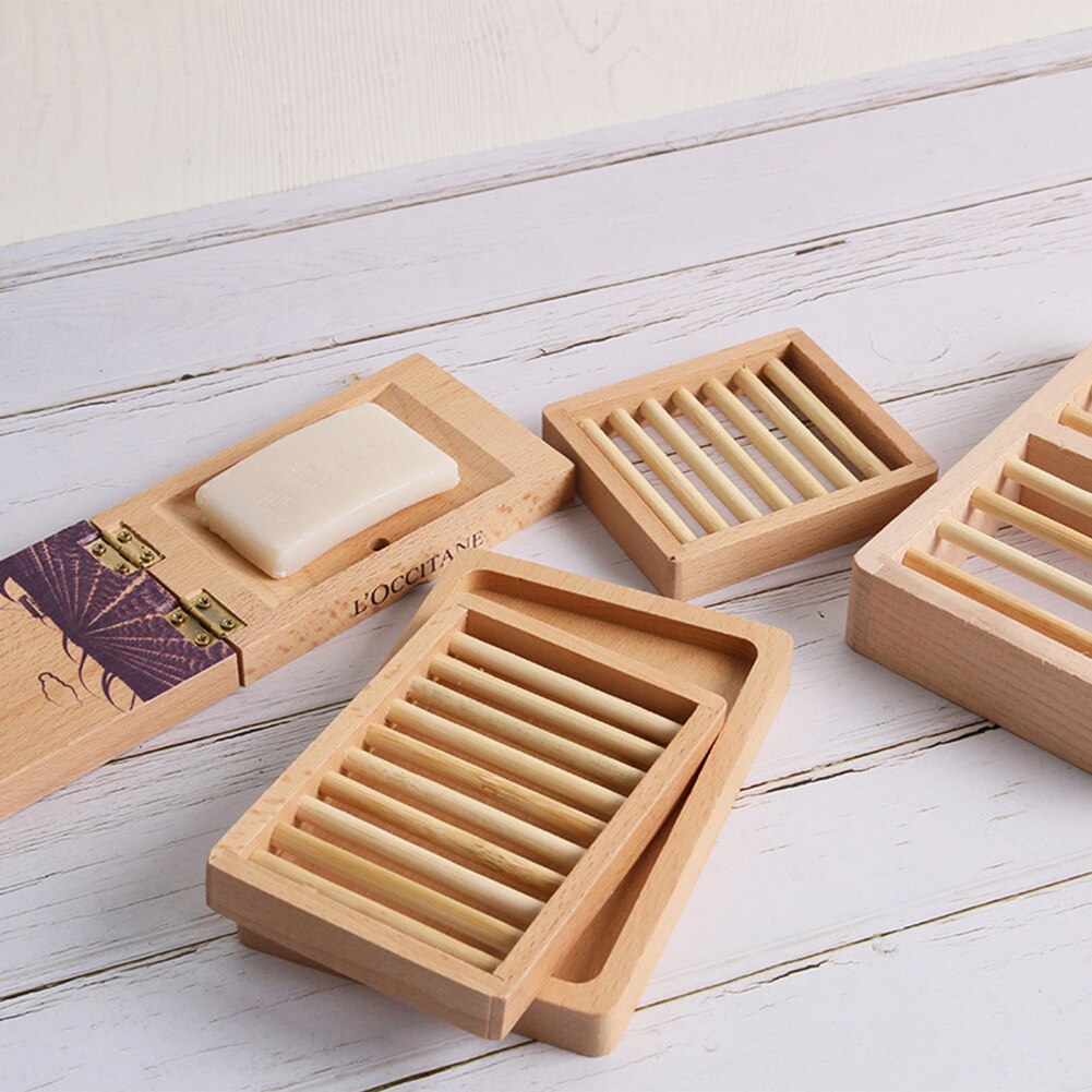 Wooden Soap Rack Reusable Portable Bathroom Soap Tray Holder Hawaii Style Kitchen Soap Storage Plate Stand Box
