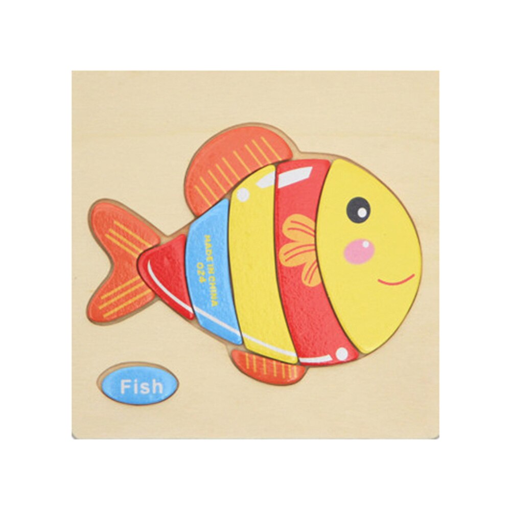 Mini Size 15*15CM Kids Toy Wood Puzzle Wooden 3D Puzzle Jigsaw for Children Baby Cartoon Animal/Traffic Puzzles Educational Toy: Fish