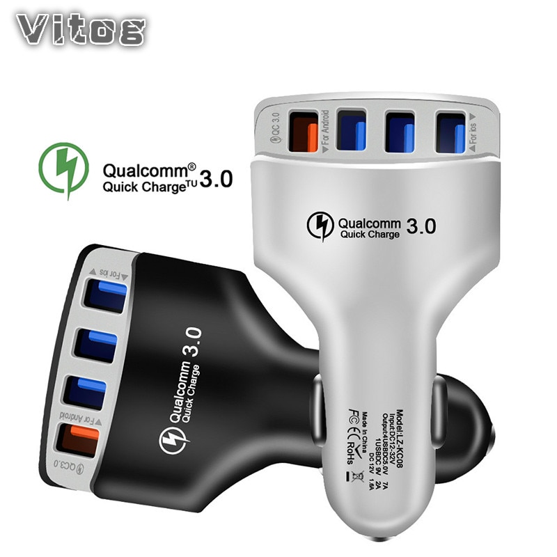 4 Usb Snellader 3.0 Auto Usb Lader Adapter 7A QC3.0 Usb Car Charger Mobiele Telefoon Oplader Voor Ios Android