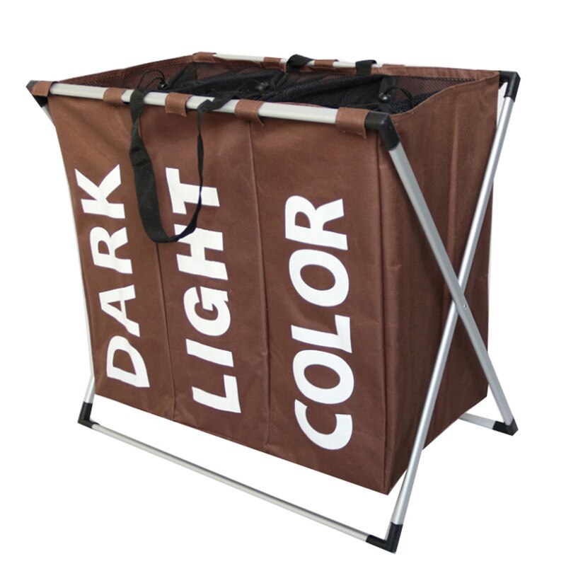 Collapsible Dirty clothes laundry basket Three grid bathroom laundry hamper Organizer home office metal storage basket: coffee 3 grid