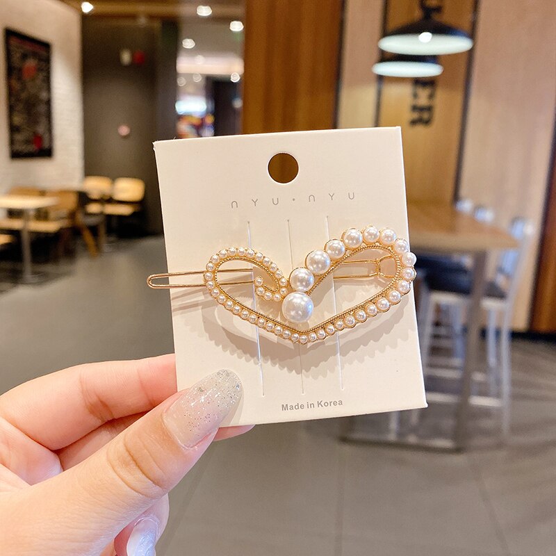 Xwen Store Pearl Clip Headdress Hair Clip Girls Hairpin Top Bangs Broken Hair Side Side Hair Accessories For Women OH2073: Size Pearl Love